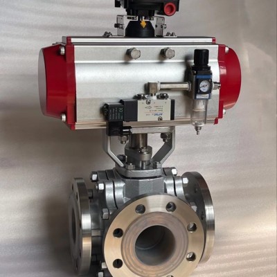 厂家直销气动三通旋塞阀气动三通球阀气动不锈钢三通球图3