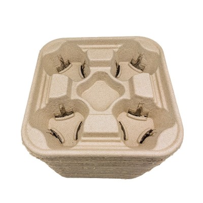 定制一次性外卖可降解纸浆杯托奶茶咖啡防倒纸托底座不可拆四杯托图4