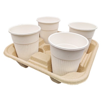 定制一次性外卖可降解纸浆杯托奶茶咖啡防倒纸托底座不可拆四杯托图3