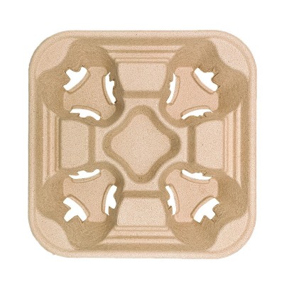 定制一次性外卖可降解纸浆杯托奶茶咖啡防倒纸托底座不可拆四杯托图5