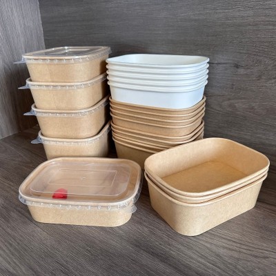一次性长方形打包盒650ml7501000外卖卤肉饭纸碗带盖沙拉餐盒便当图4