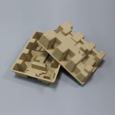 可降解干压瓦楞纸浆包装路由器内衬纸托盘减震防撞黄色纸托定制图2