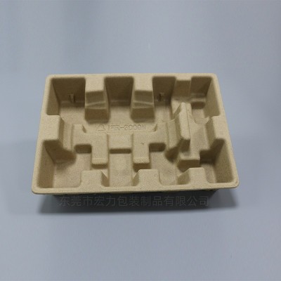 可降解干压瓦楞纸浆包装路由器内衬纸托盘减震防撞黄色纸托定制图3