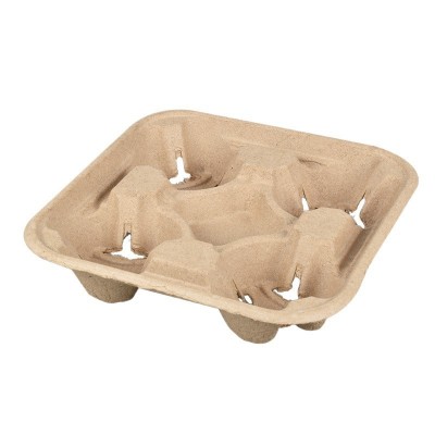 厂家定制一次性纸浆杯托 可撕环保双杯托 可降解奶茶咖啡杯底托图3