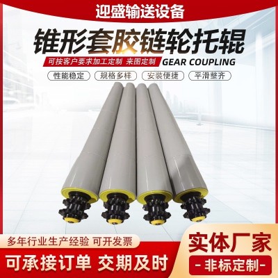 锥形套胶链轮托辊不锈钢积放托辊筒双链轮滚筒锥形托辊不锈钢滚筒